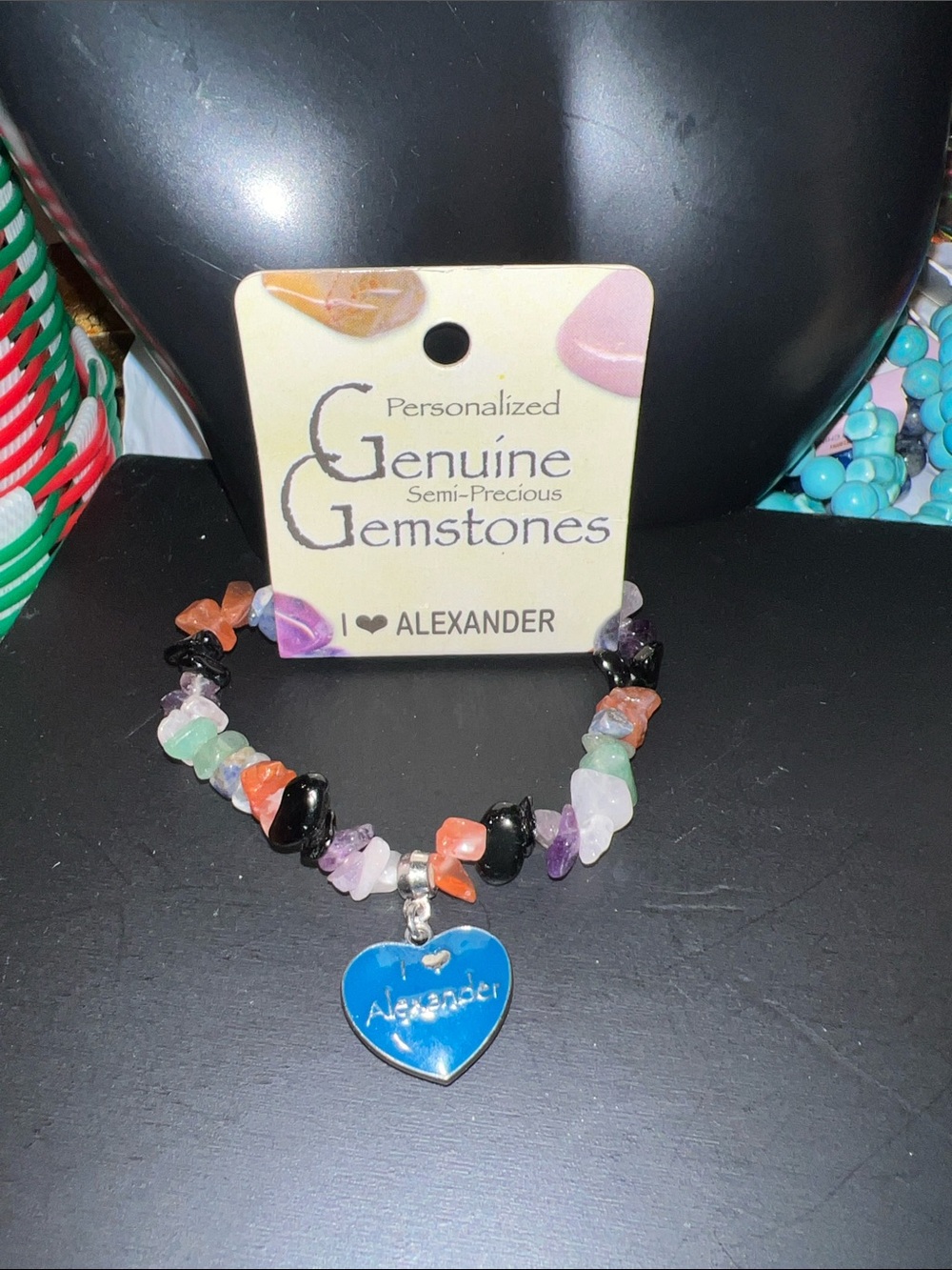 Personalized Multicolor Bracelet with Blue Heart Charm - Alexander